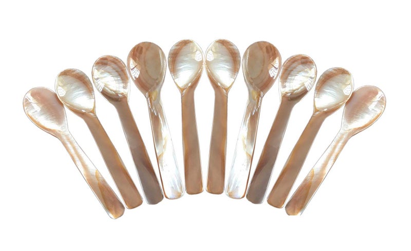 DUEBEL Mother of Pearl MOP Caviar Spoons Pink - Set of 10 pcs - Image 1